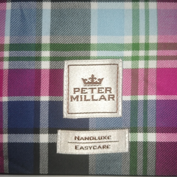 Peter Millar Golf Nanoluxe Multi-Color Plaid Check Button Down Shirt (L) - Picture 3 of 4